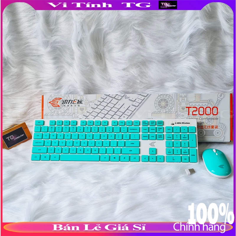 Bàn phím chuột không dây gaming xanh hồng mỏng dễ thương giá rẻ WQ CBKDT2000