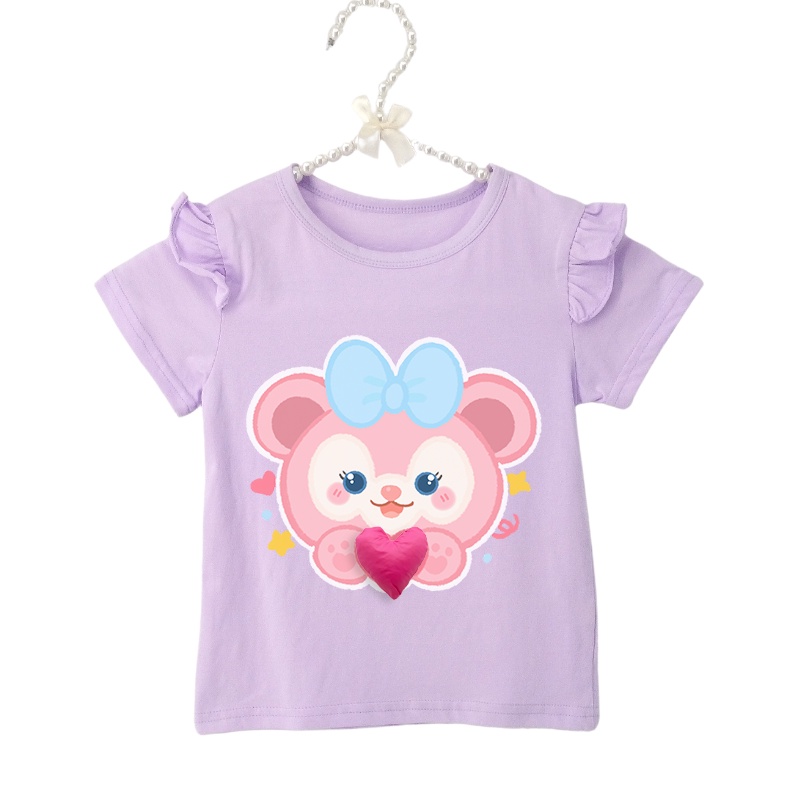 Áo Thun Cotton Tay Ngắn In Họa Tiết Hoạt Hình Động Vật 3D Dễ Thương Thời Trang Cho Bé Gái