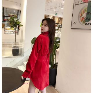 Đầm sơ mi nhung kèm belt
