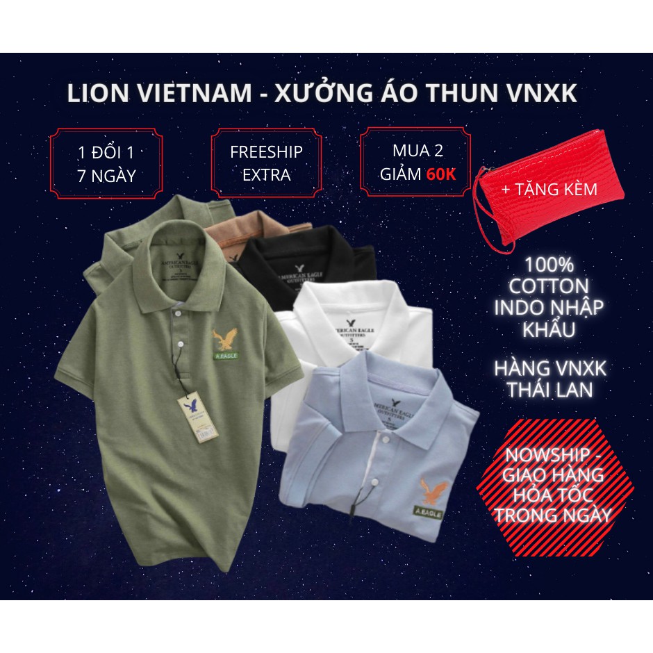 Áo thun nam có cổ eagle, 100% cotton indo nhập khẩu, siêu xịn mịn mát, hàng Việt Nam xuất khẩu Thái Lan