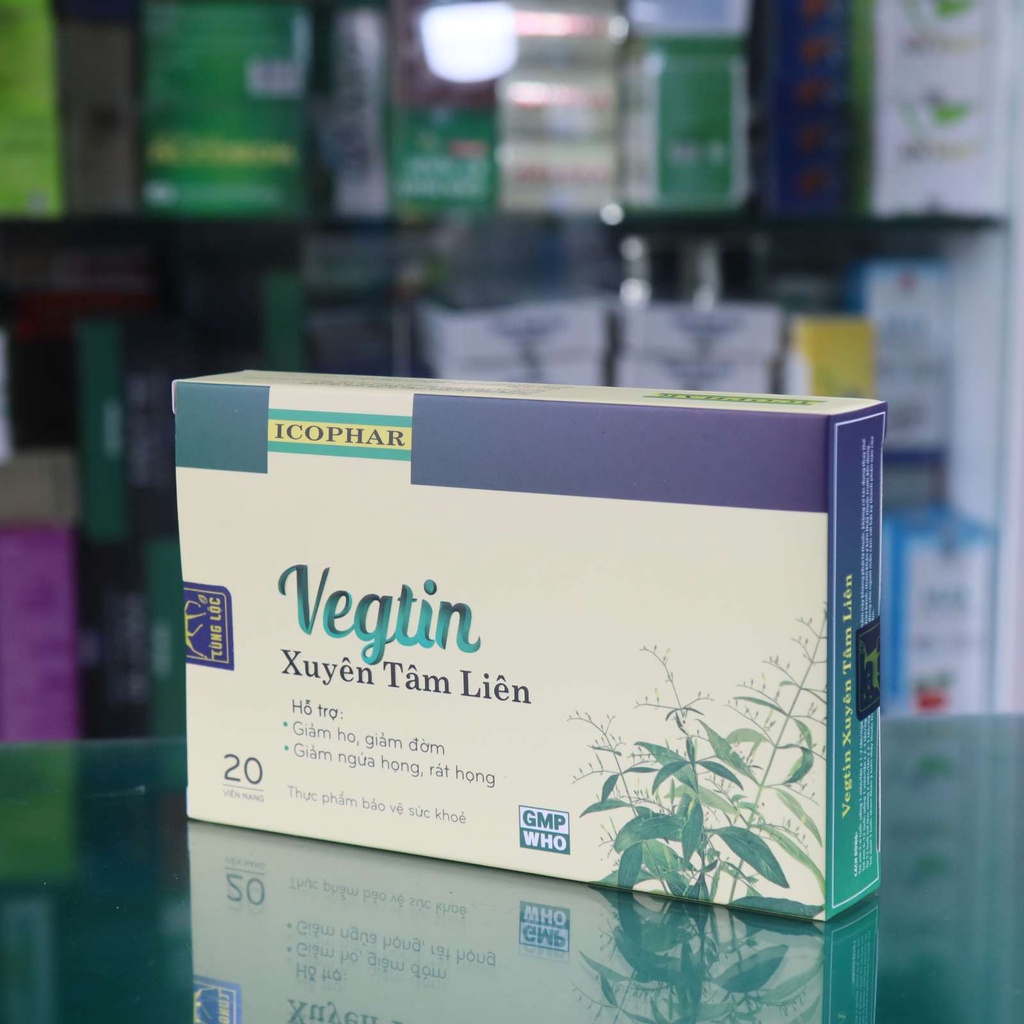 Vegtin Xuyên Tâm Liên - Hỗ trợ giảm ho, giảm ngứa họng, viêm họng (20 viên)