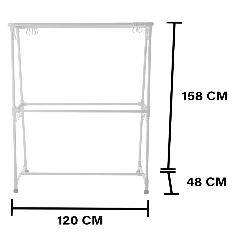 HomeBase PLIM Cây phơi đồ giá phơi đồ sào phơi đồ 5 thanh phơi 10 móc treo bằng nhôm Thái Lan W120xD48xH158 Cm