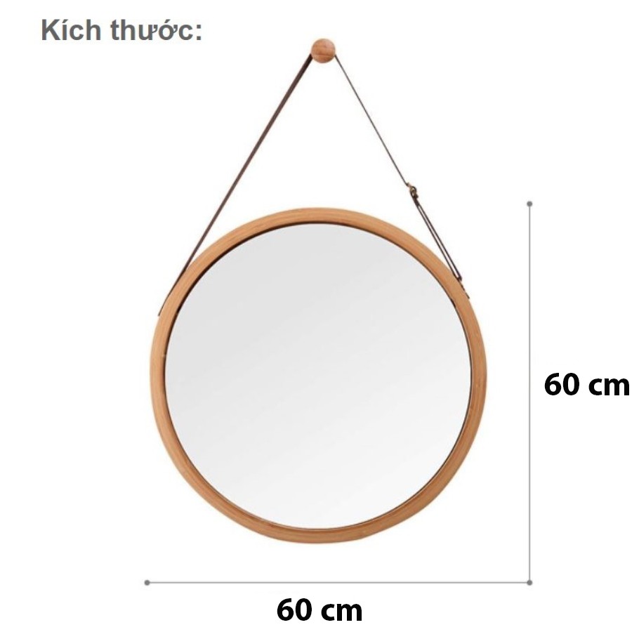 GƯƠNG TRÒN PHÒNG TẮM TREO TƯỜNG VIỀN GỖ - Màu gỗ tự nhiên-D60cm