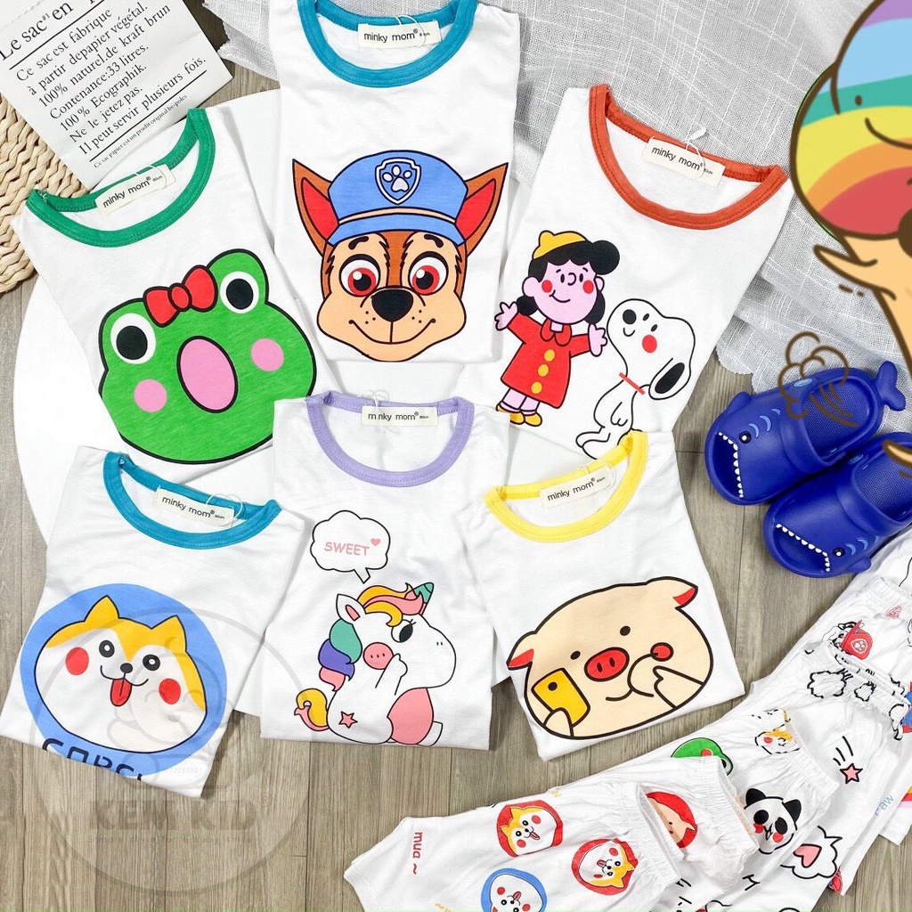 Minky Mom bộ cộc viền màu, quần in hình ngộ nghĩnh