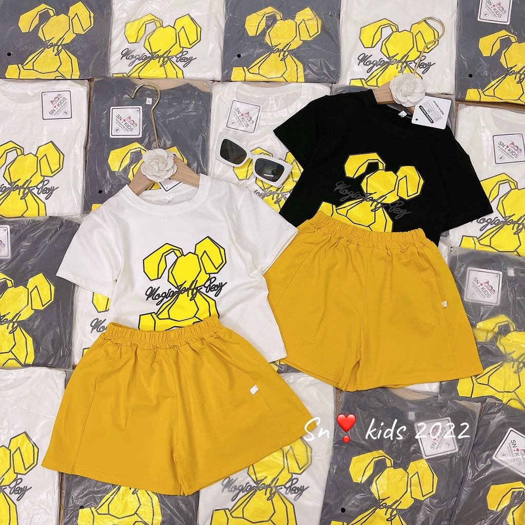 XẢ HÀNG Bộ cộc tay bé gái, bộ quần áo thỏ vàng chất cotton xịn xò cho bé size 8-35kg