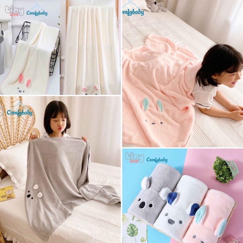 Comfy Baby - Khăn tắm Tiny Love 100% Corol velvet siêu mềm, thấm hút 70x140