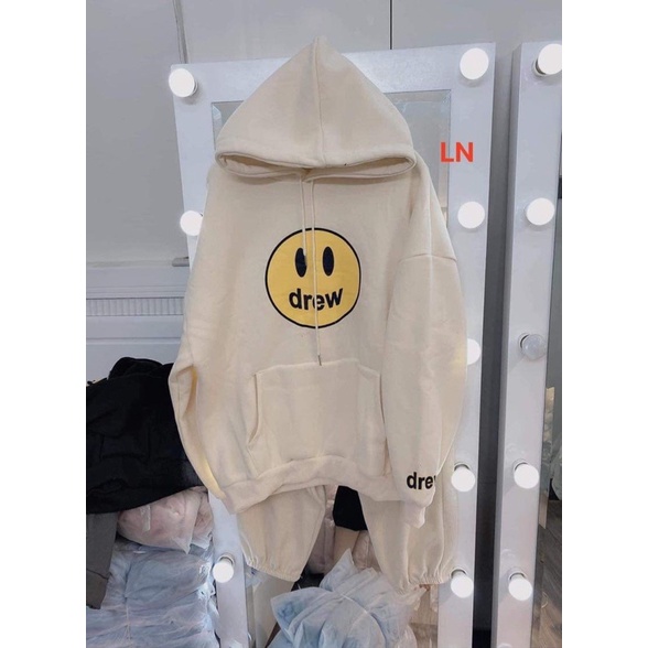 Áo hoodie mặt cười vàng Drew in tay DA6