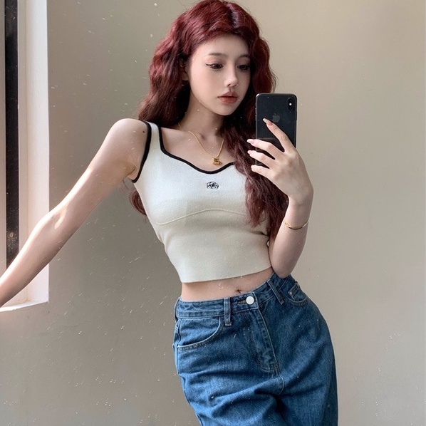 Áo ZHELIHANGFEI dệt kim hai dây thêu hoa quyến rũ hợp thời trang tùy chọn màu sắc