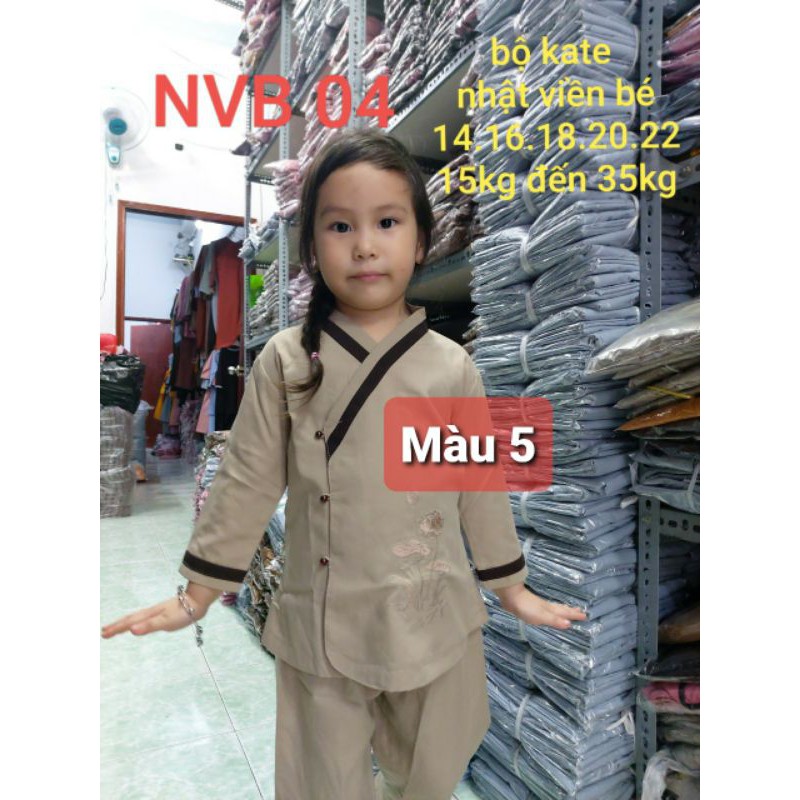 Đồ lam, đồ đi chùa, quần áo phật tử trẻ em 14-35kg. Bộ kate nhật viền bé gái