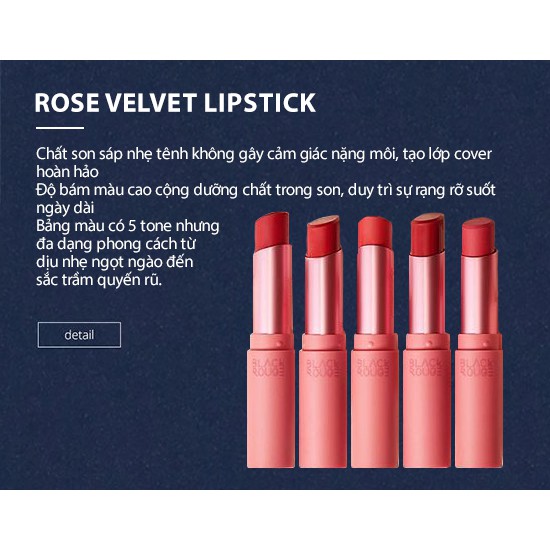 [Hot New ] Son Thỏi Siêu Mịn, Siêu Lì Black Rouge Rose Velvet Lipstick
