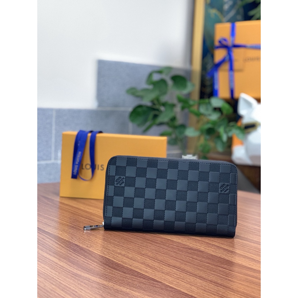 Ví dài da thật thời trang cao cấp Louis Vuitton LV thiết kế họa tiết sọc caro