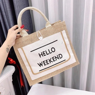 Túi cói hello weekend (Đủ mẫu) Phong cách Hàn Quốc