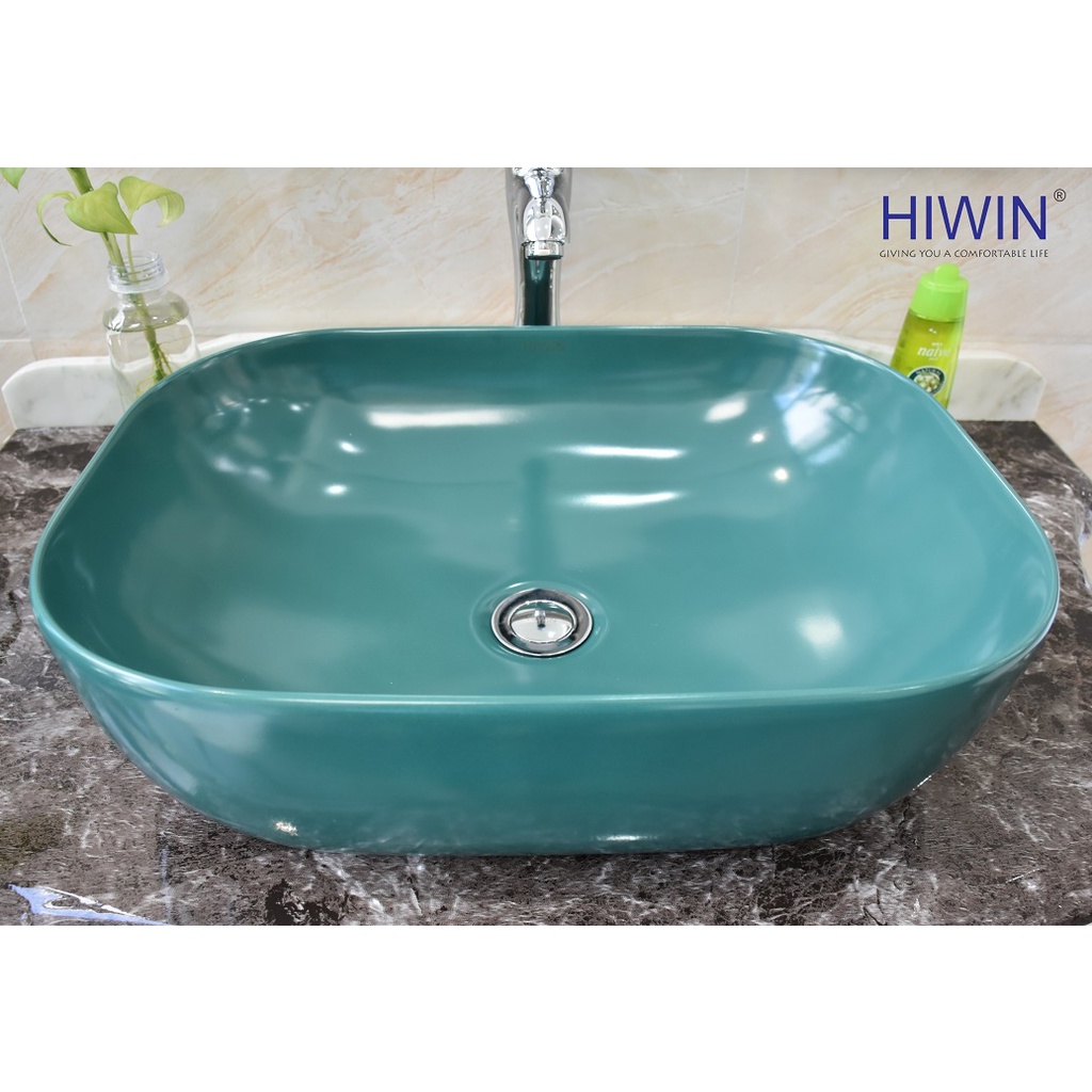 Chậu rửa mặt lavabo sứ đặt bàn nghệ thuật màu xanh HIWIN LP-A419