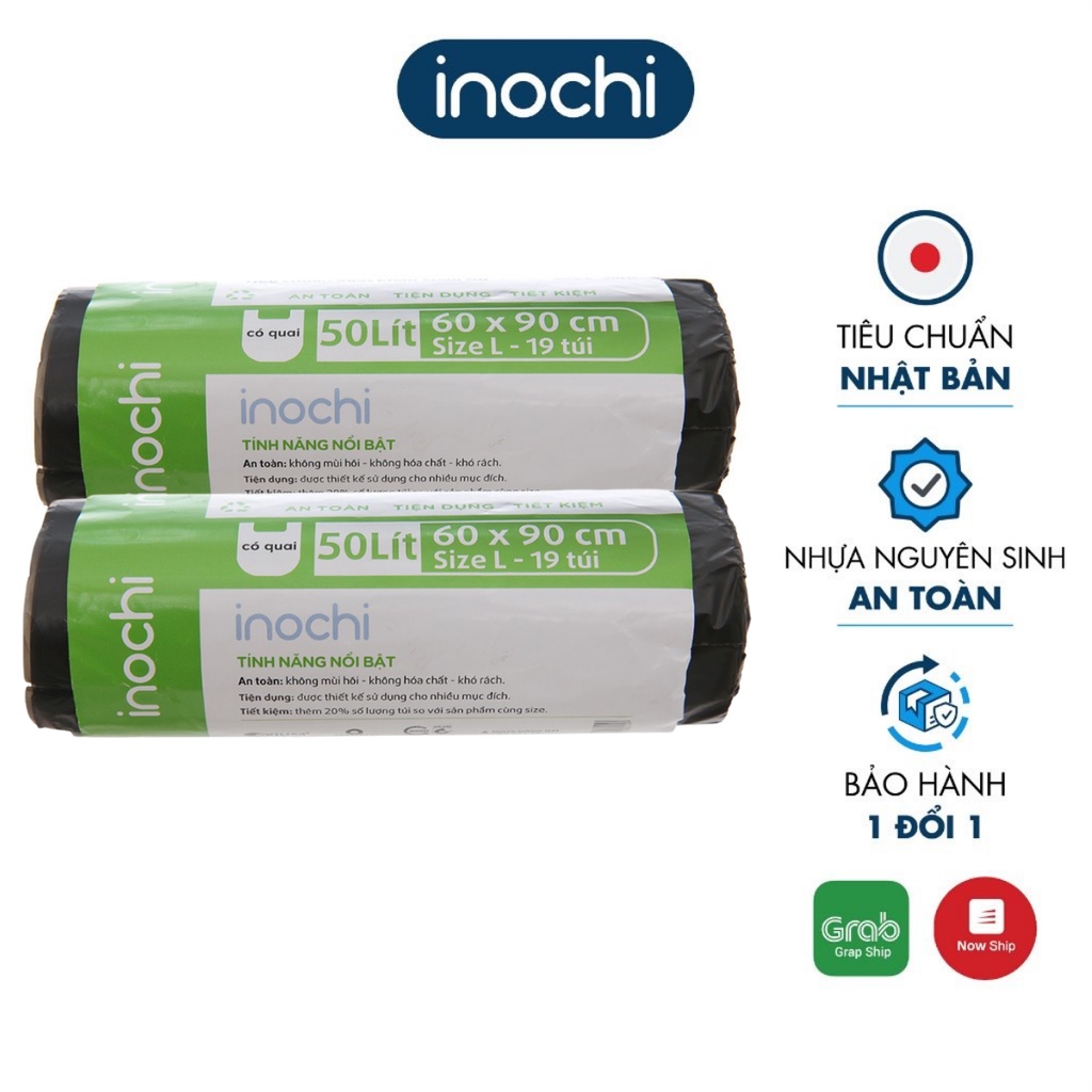 Túi Rác Tự Huỷ Inochi Có Quai Tiện Dụng 50L-Dạng Cuộn Màu Đen -Dài Hơn 20% So Với Sản Phẩm Cùng Size