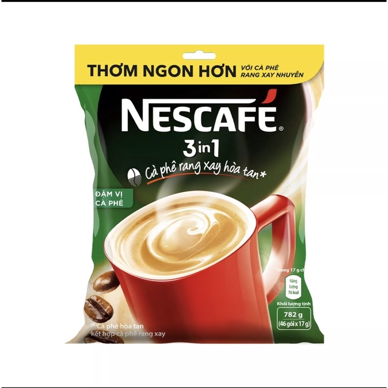 Cà phê hòa tan Nestcafe 3in1 đậm vị cà phê( xanh lá) /đậm đà hài hòa ( đỏ )túi 46 gói.