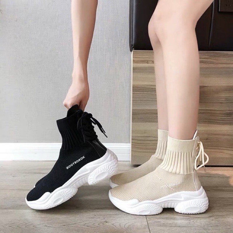 Giầy chun cao cổ cột dây sau cao 6cm [ Hàng Order ]