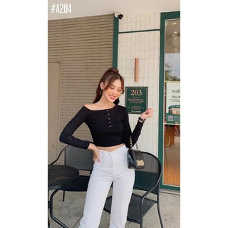Áo crop lệch vai tay dài