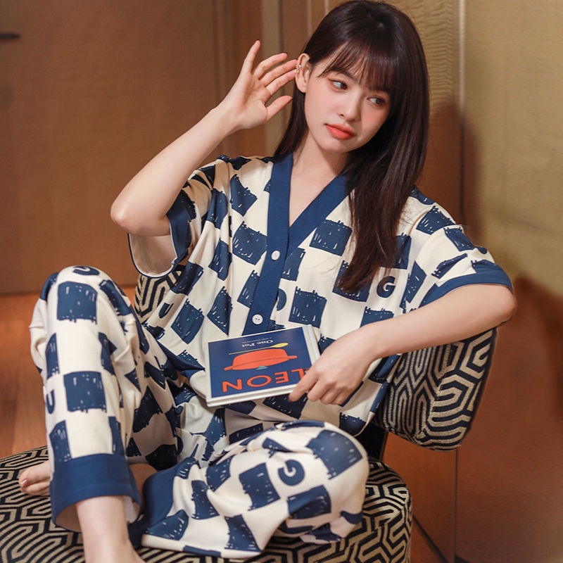 Bộ đồ ngủ ngắn tay chất cotton mỏng thời trang mùa xuân hè thu ngọt ngào dành cho nữ