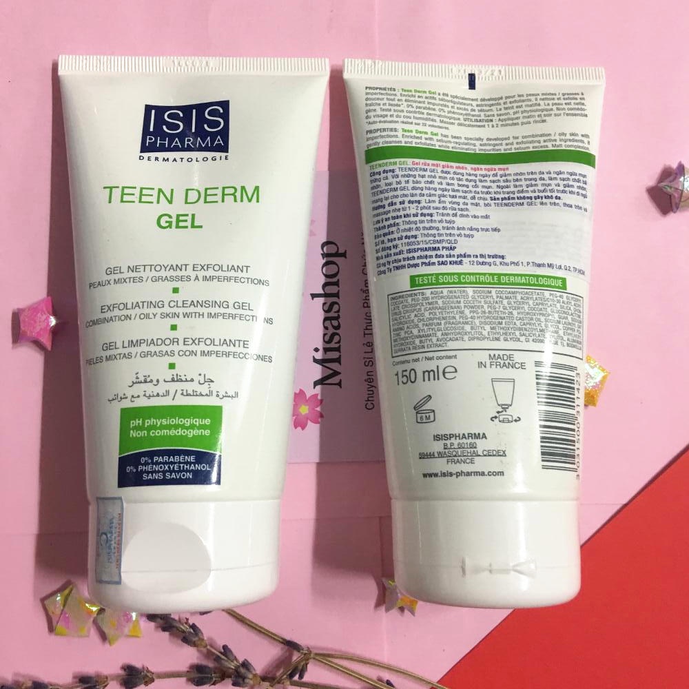 Gel rửa mặt giảm nhờn, ngừa mụn TEEN DERM GEL ISIS PHARMA