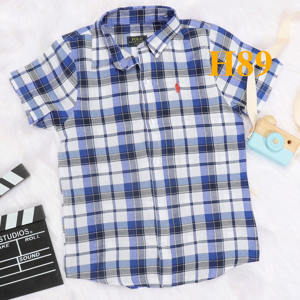 * Mã H89: Sơ mi ca ro Polo bé trai, vải kate xuất dư