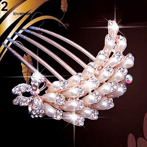 Lược cài tóc đính đá và hạt ngọc giả sang trọng cho nữ