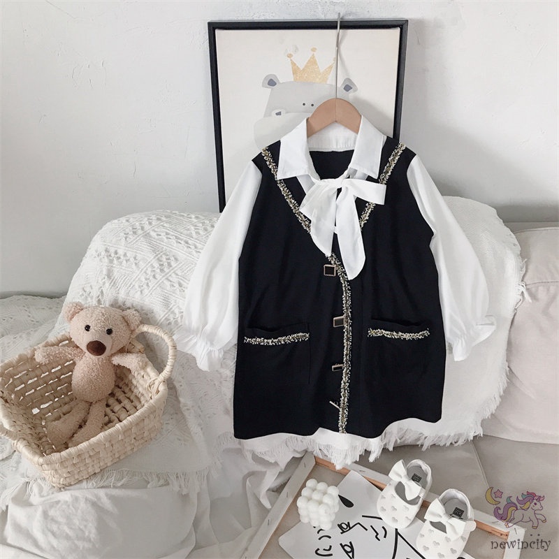 Đầm Công Chúa Tay Dài Giả Hai Lớp Phong Cách Hàn Quốc Cho Bé Gái