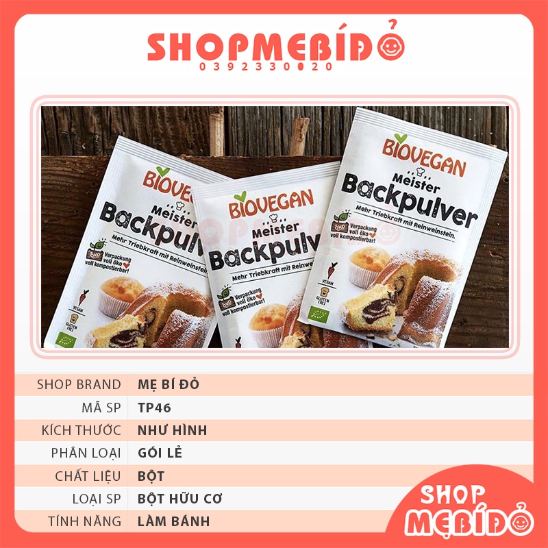 Bột Nở Hữu Cơ Backpulver Biovegan 17g Đức Cho Bé Ăn Dặm