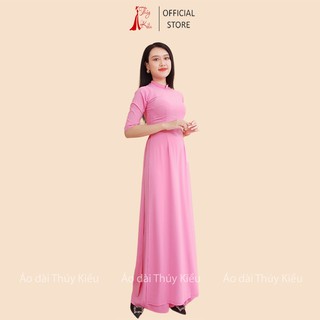 Áo dài trơn lụa Nhật cổ 2 phân màu hồng phấn AK31
