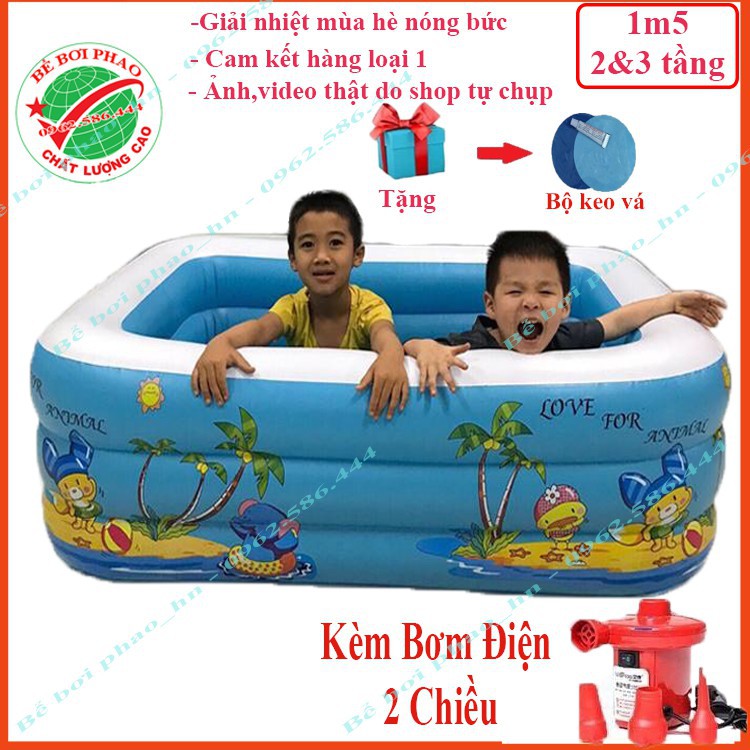 Bể bơi phao cho bé 2+ 3 Tầng -1m5 - loại dày, bể bơi bơm hơi có đáy chống trơn