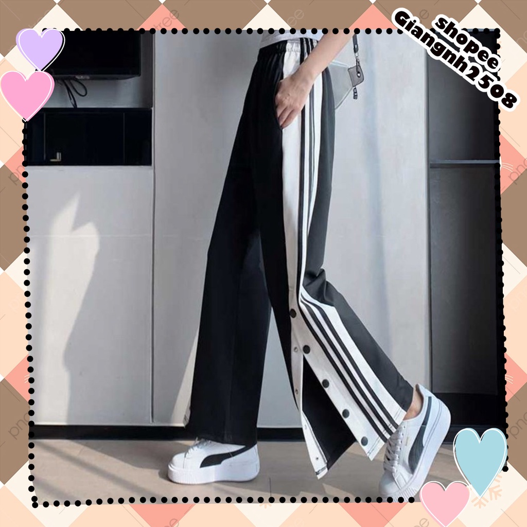 Q017 Quần culottes cúc bấm xẻ tà nam nữ  Quần suông dài ống rộng đen trắng mặc với croptop áo body đẹp