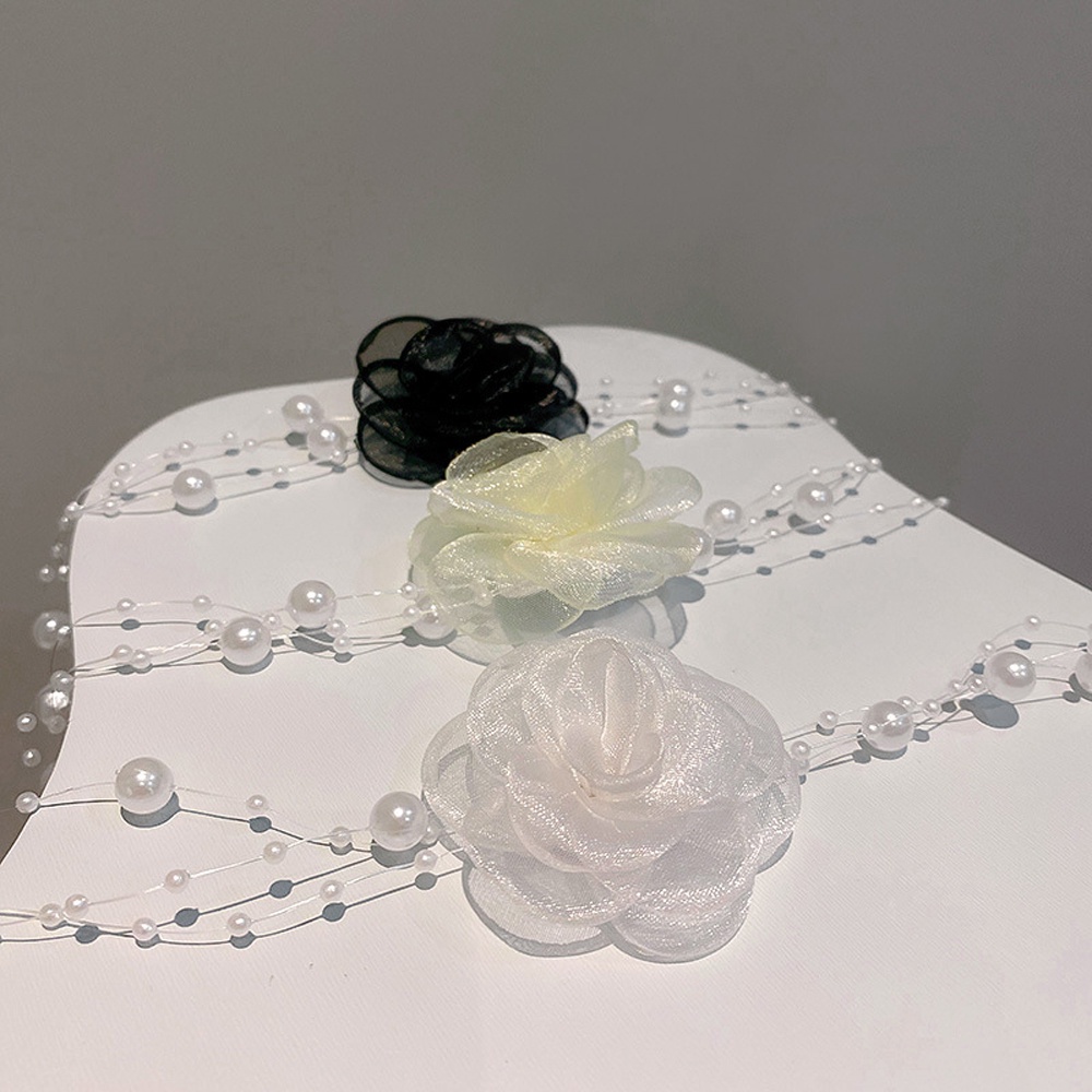 Vòng cổ choker vải lưới phối hạt ngọc trai duyên dáng thời trang cho nữ