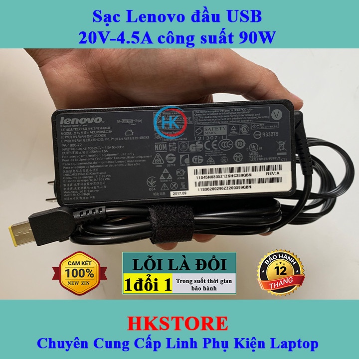 Sạc Laptop Lenovo 20V - 4.5A 90W chân vuông - USB dùng cho Lenovo T440 E531 X240 X230 G500 T540 G400 G500