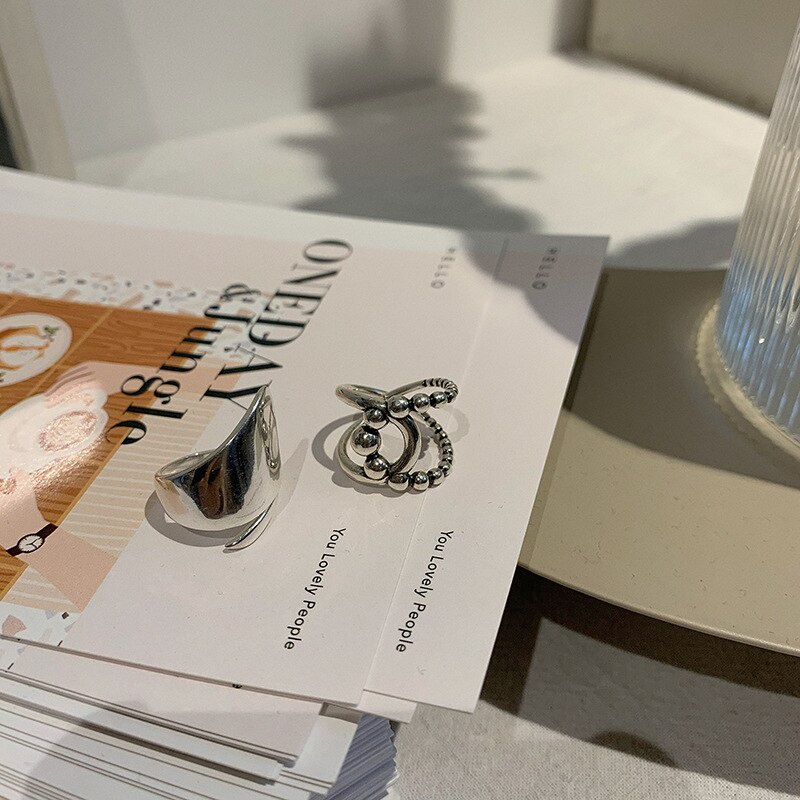 Nhẫn Màu Vàng / Bạc QMCOCO Kiểu Dáng Hình Học Phong Cách Vintage Thời Trang Cho Nữ