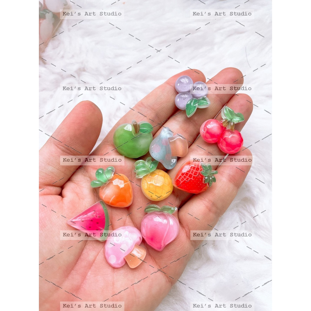 Charm trang trí toploader hình trái cây, charm gấu đôi, charm đào, nho, táo, thơm, dâu, dưa hấu, cherry,...