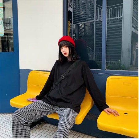 Áo Thun Tay Dài Nữ Basic Trơn Form Rộng Ulzzang Thu Đông UNISEX - HANNAH SHOP