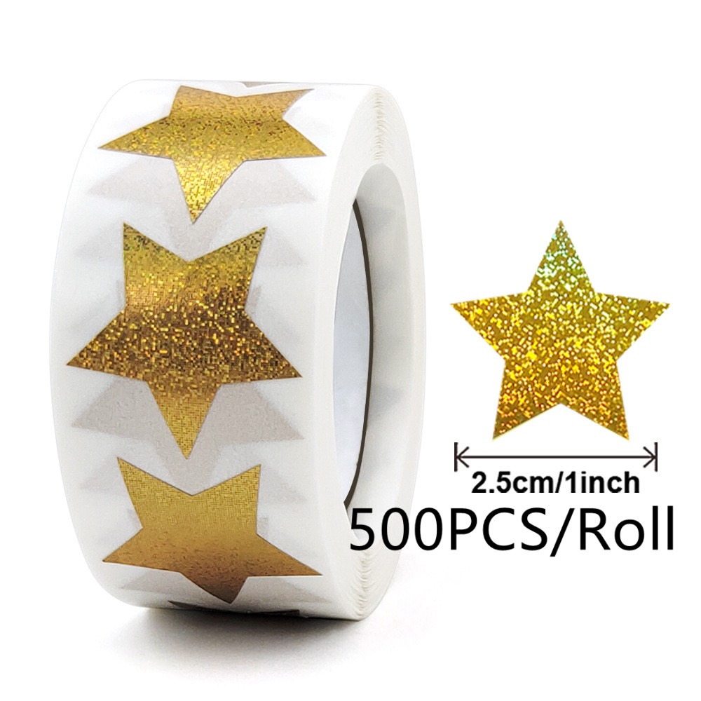 1 Cuộn 500 Sticker Hình Ngôi Sao Năm Cánh Đường Kính 25mm Màu Sắc Tươi Sáng Dùng Để Trang Trí Sổ Lưu Niệm 1 Inch