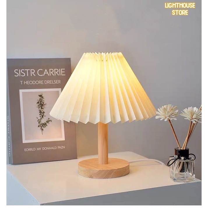 Đèn Ngủ Để Bàn Thân Gỗ Phong Cách Hàn Quốc - Đèn Ngủ Xếp Ly Kèm Công Tắc - LIGHTHOUSE DECOR