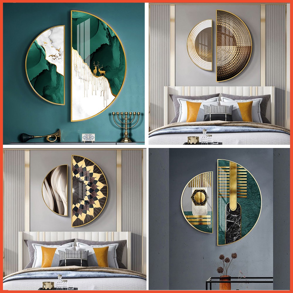 Tranh bán nguyệt tráng gương phong thủy - Tranh treo tường decor trang trí phòng ngủ & phòng khách cao cấp tặng kèm đinh