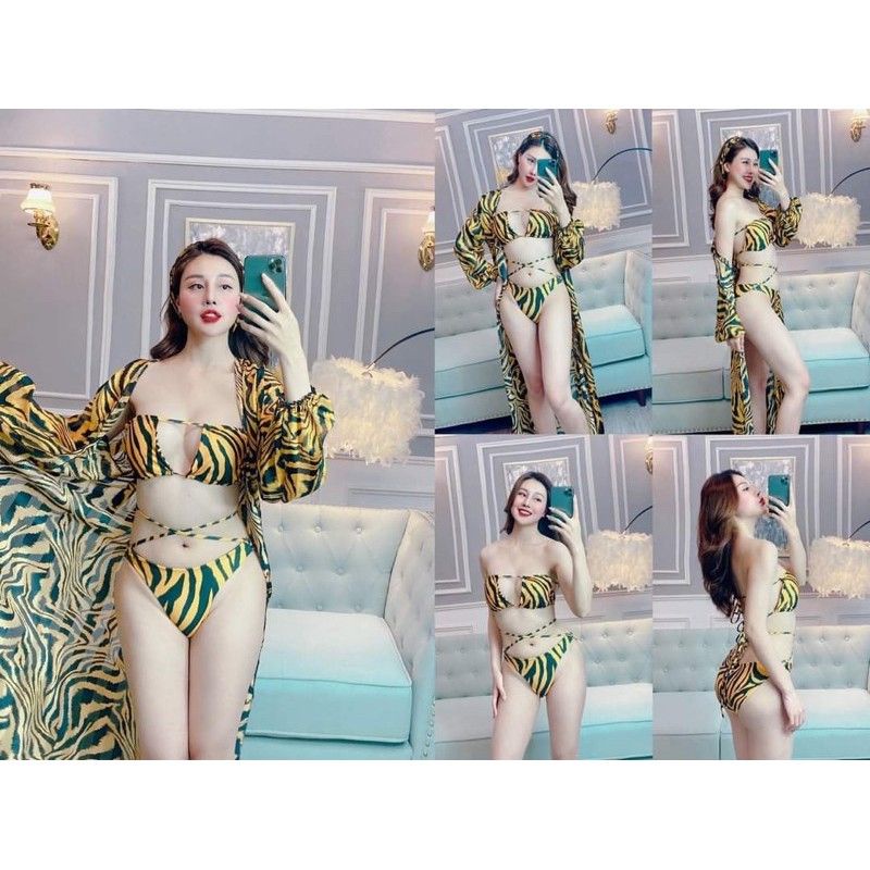 bikini đồ bơi sét 3 món da rắn kem hinh anh thật bao kiem hàng