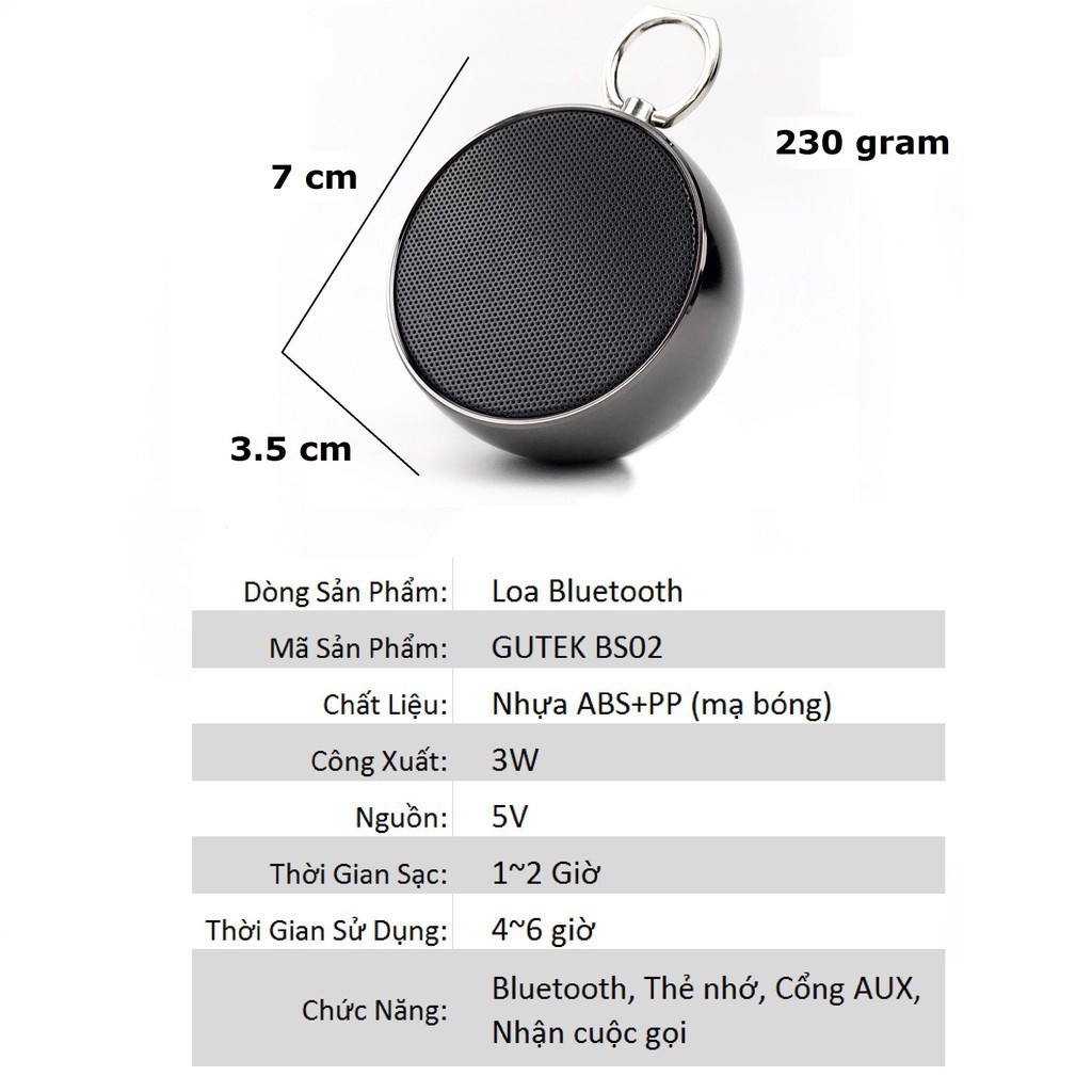 Loa bluetooth mini BS02, loa blutooth vỏ thép, âm vang, bass chuẩn, có khe cắm thẻ nhớ, cổng 3.5mm