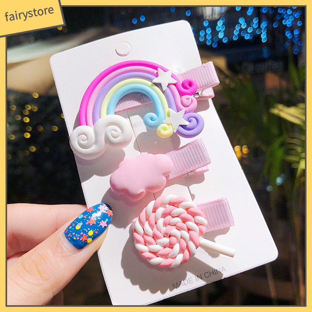 Set 3 Kẹp Tóc Màu Cầu Vồng Dễ Thương Cho Bé Gái