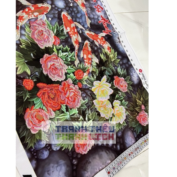Tranh thêu chữ thập cá Phú Quý Hữu Dư 3D Gia Hoà Van Sư Hưng AL53621 |120x60cm|