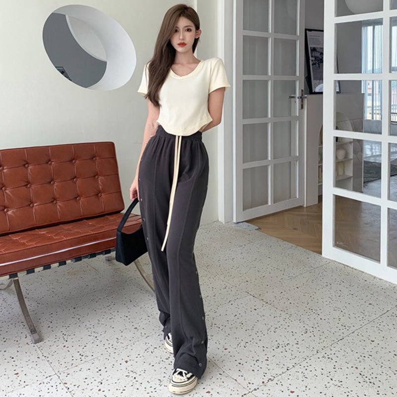 Quần jogger thể thao lưng cao ống rộng màu sắc đơn giản thời trang dành cho nữ