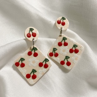 Khuyên tai đất sét nung Polymer Clay (Cherry Lady)