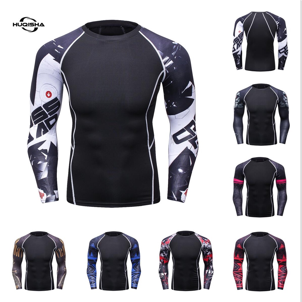 Áo thun HUQISHA dài tay tập gym thấm hút mồ hôi nhanh khô dành cho nam