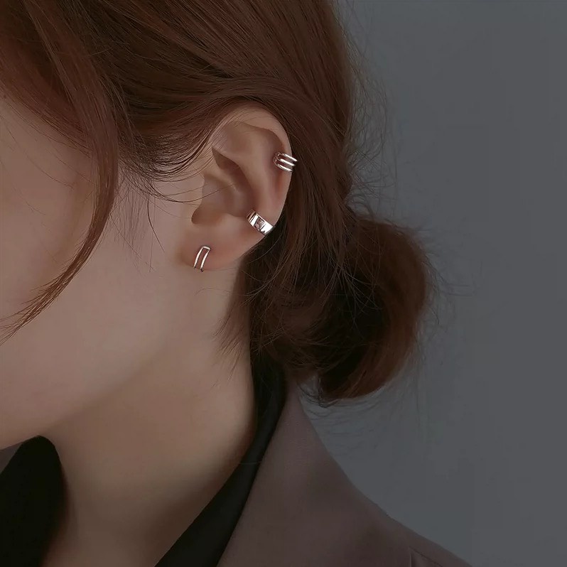 Set 3 khuyên tai kẹp vành đơn giản cá tính chất liệu hợp kim