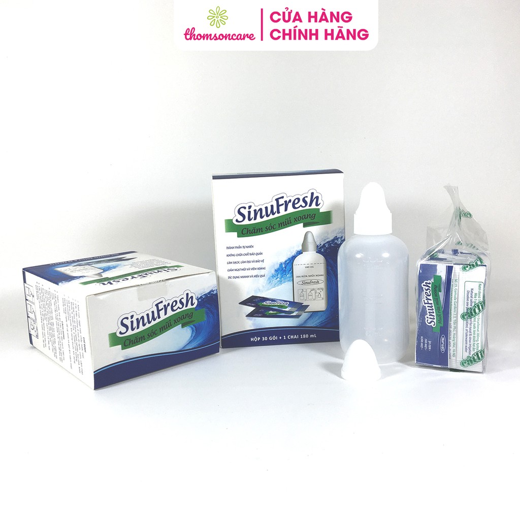 Bình rửa mũi xoang Sinufresh tặng kèm 30 gói muối làm sạch mũi, giảm khô mũi - Chính hãng Cát Linh