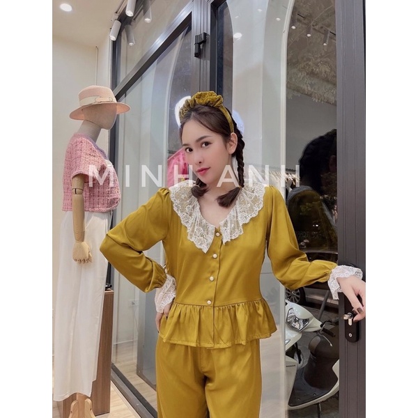 BỘ NGỦ DÀI TAY TIỂU THƯ BÁNH BÈO  - BỘ MẶC NHÀ QUẢNG CHÂU CAO CẤP - THIẾT KẾ REN SANG CHẢNH CE60 | BigBuy360 - bigbuy360.vn