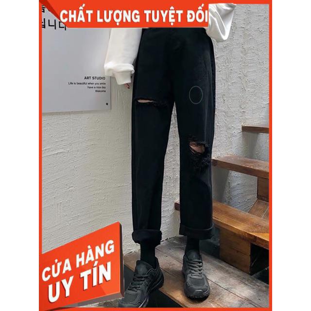 QUẦN JEANS BAGGY XUÔNG ĐEN RÁCH- jeans dày đẹp | BigBuy360 - bigbuy360.vn