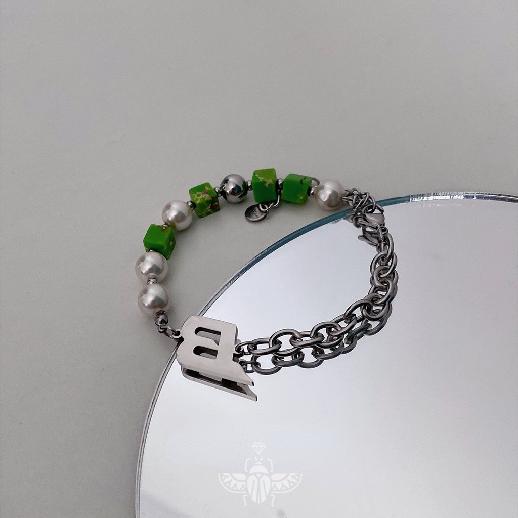 Vòng cổ Chuỗi Hạt Xanh Lá Tươi Mới Mùa Hè 2022 Bằng Thép Không Gỉ Cho Nam Và Nữ
